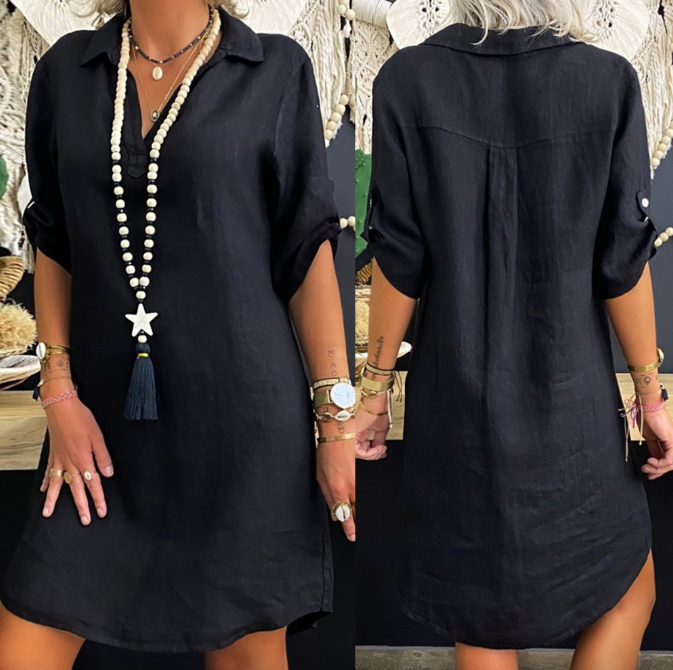 Robe Chemise Nordique à Manches Courtes