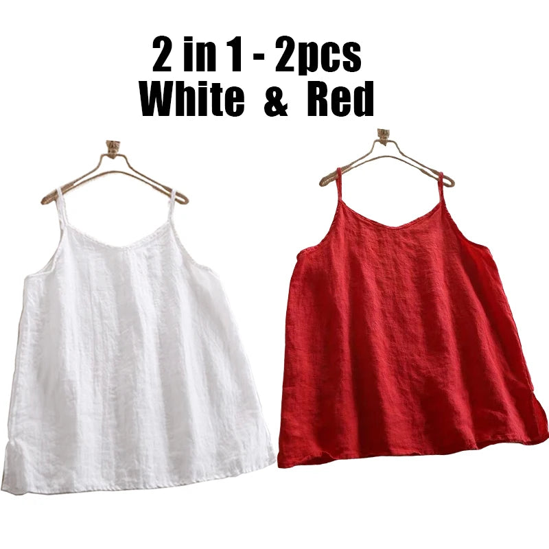 Lot de 2 Débardeurs Femme en Lin & Coton – Col V & Coupe Ample