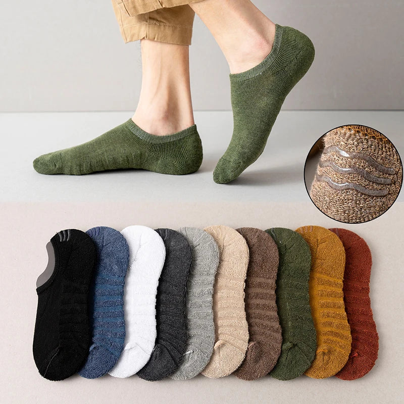 Chaussettes Invisibles Respirantes en Coton Texturé Antidérapant - Homme