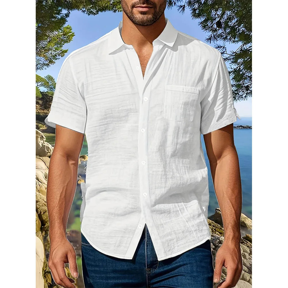 Chemise Décontractée Style Bord de Mer en Coton & Lin – Homme