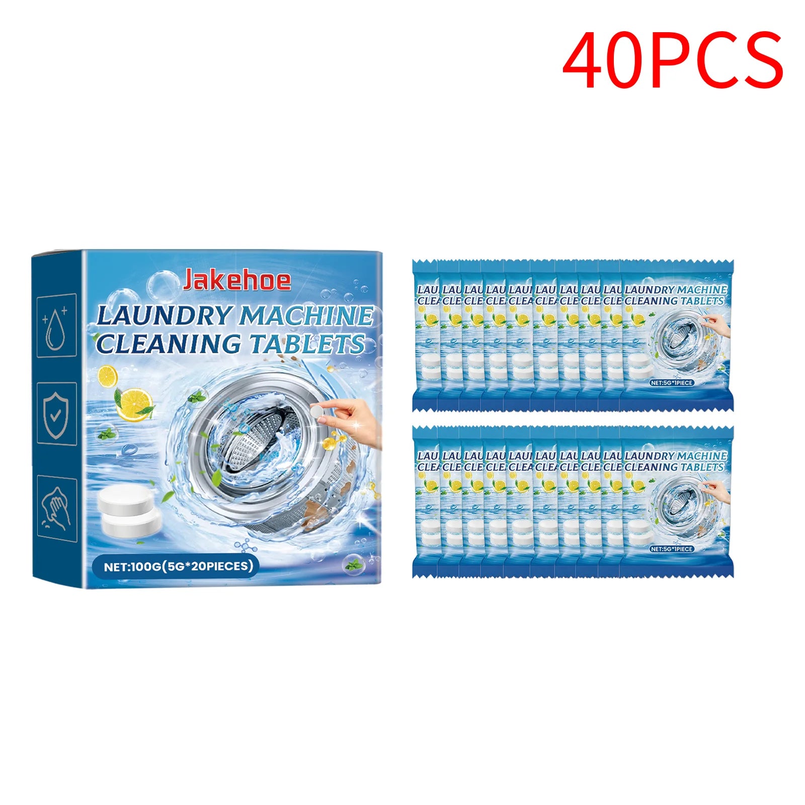 40 Pastilles Nettoyantes pour Machine à Laver – Nettoyage en Profondeur, Anti-Odeurs & Dissolution Rapide – Parfum Longue Durée
