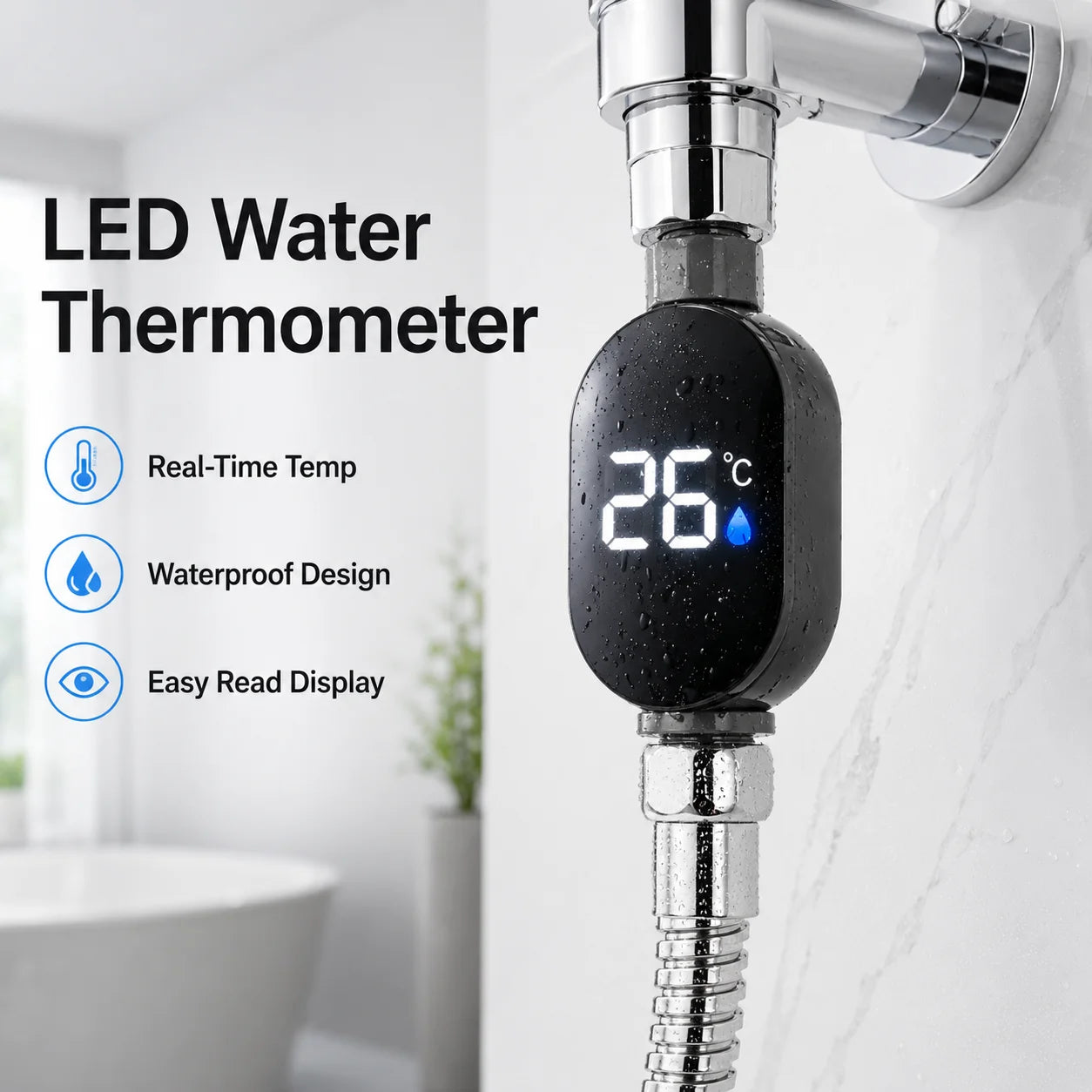 Thermomètre de Douche Numérique LED Installation Facile sur Robinet et Pommeau - 1 ACHETÉ = 1 OFFERT