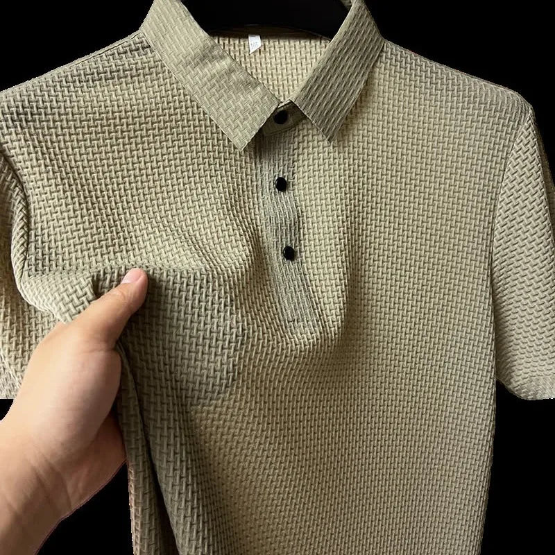 Polo Homme Texturé Jacquard Manches Courtes Respirant