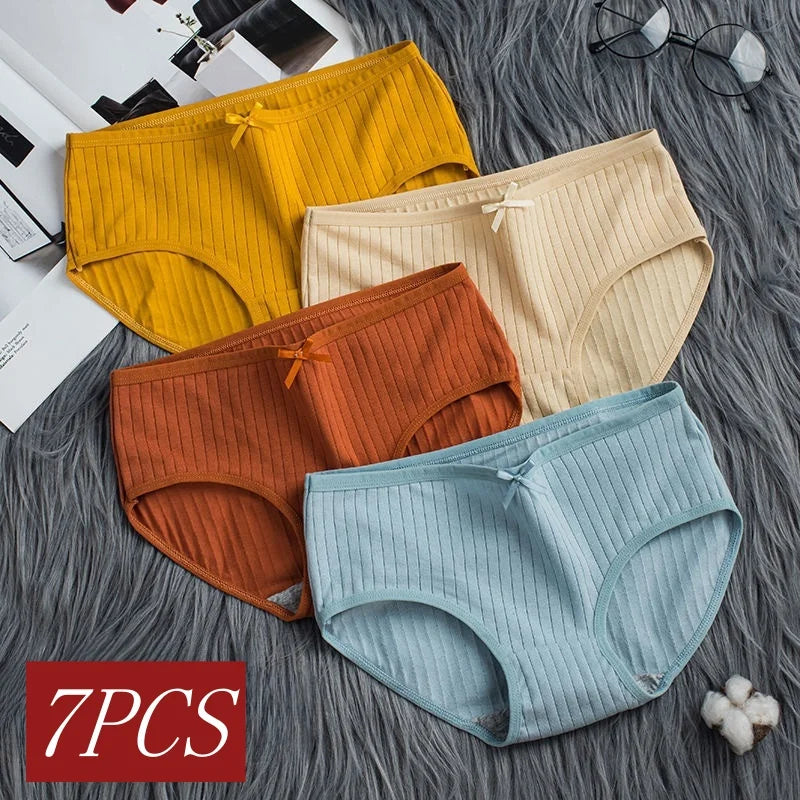 Lot de 7 Culottes en Coton Côtelée à Petit Noeud