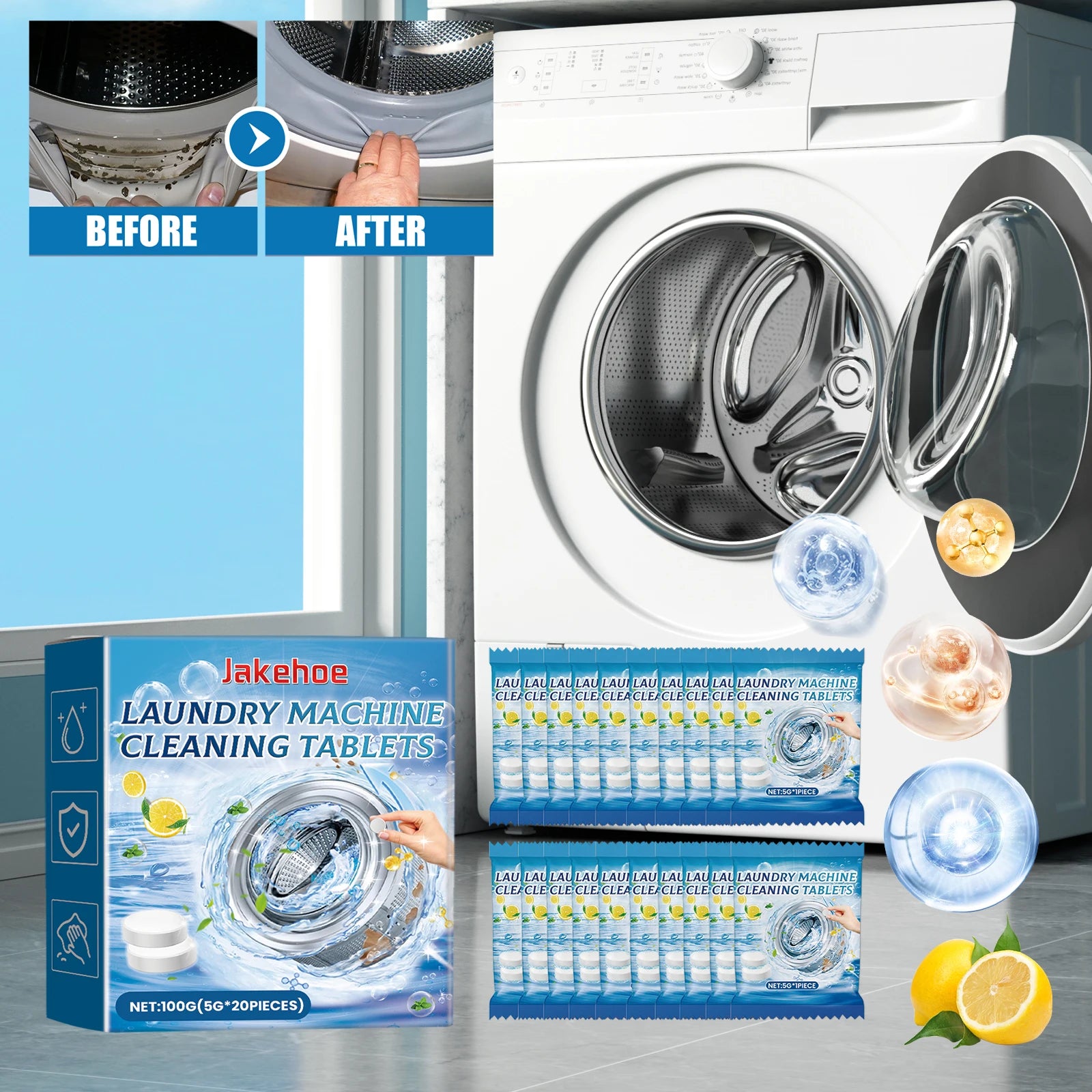 40 Pastilles Nettoyantes pour Machine à Laver – Nettoyage en Profondeur, Anti-Odeurs & Dissolution Rapide – Parfum Longue Durée
