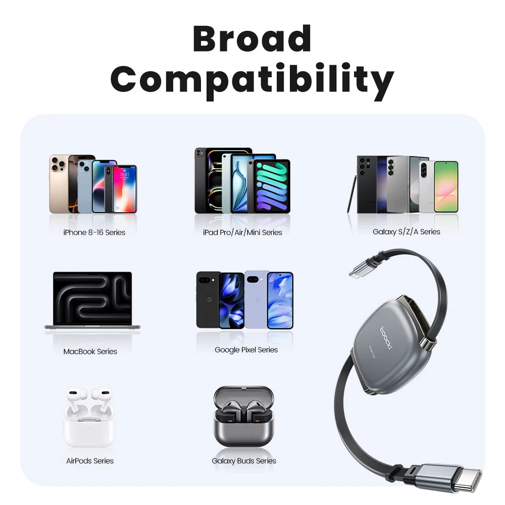 Câble USB-C Rétractable 100W – Charge rapide