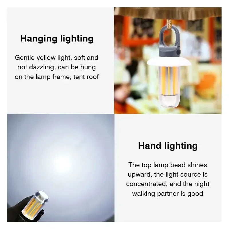 Lot de 2 Lampes Torche de Camping Rechargeable avec Mousqueton 5 Modes dâĂclairage & 8 LED - IdĂ©ale Tente, RandonnĂ©e & ExtĂ©rieur