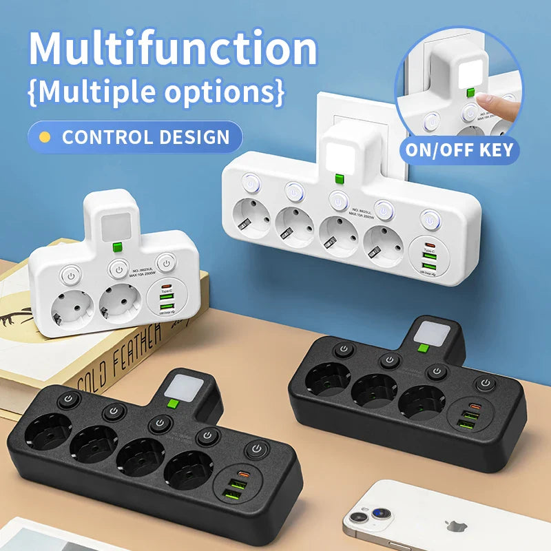 Multiprise Murale Compacte 4 Prises + USB-C