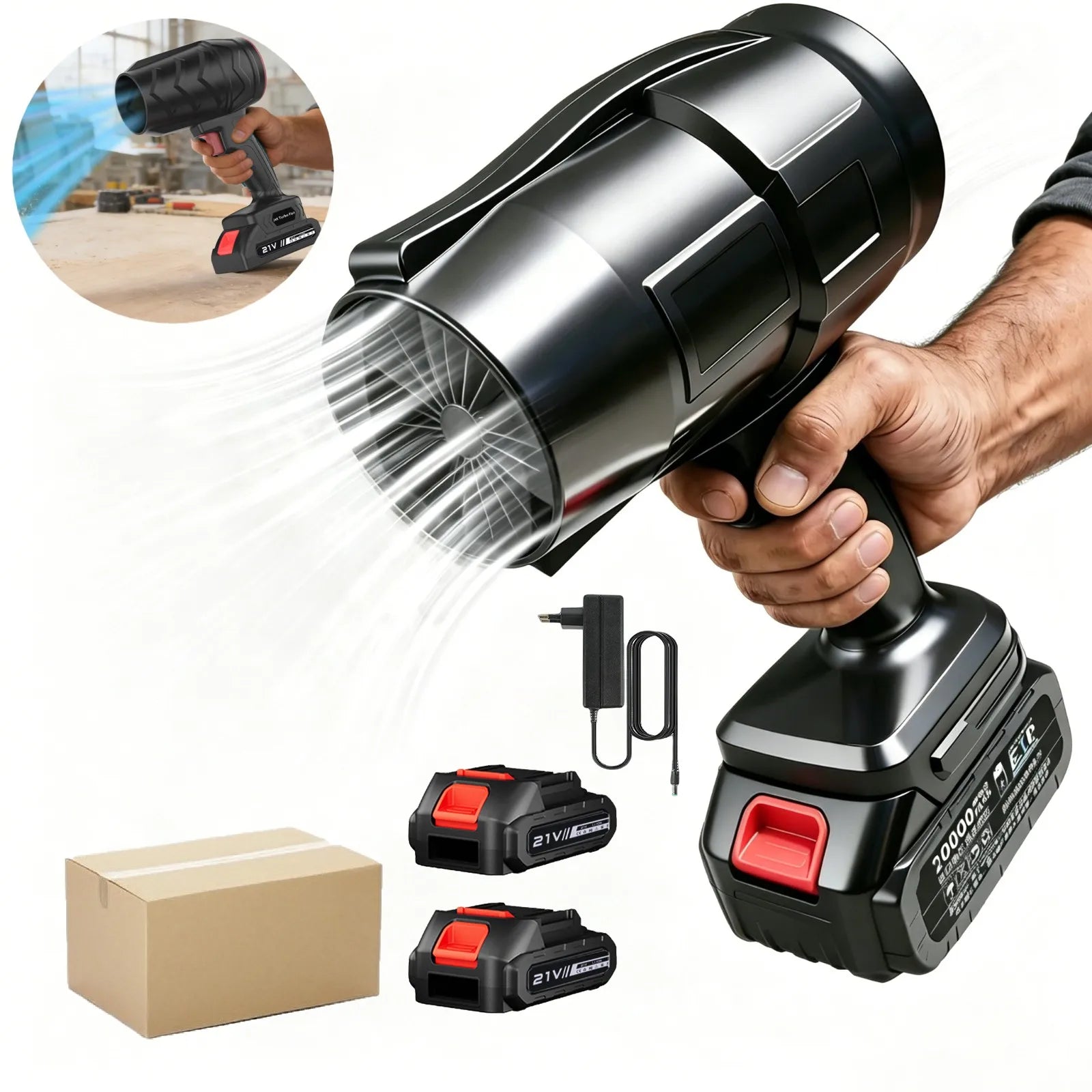 Souffleur Électrique Sans Fil 21V – Turbo Haute Puissance pour Feuilles, Poussière, Voiture et Nettoyage Extérieur