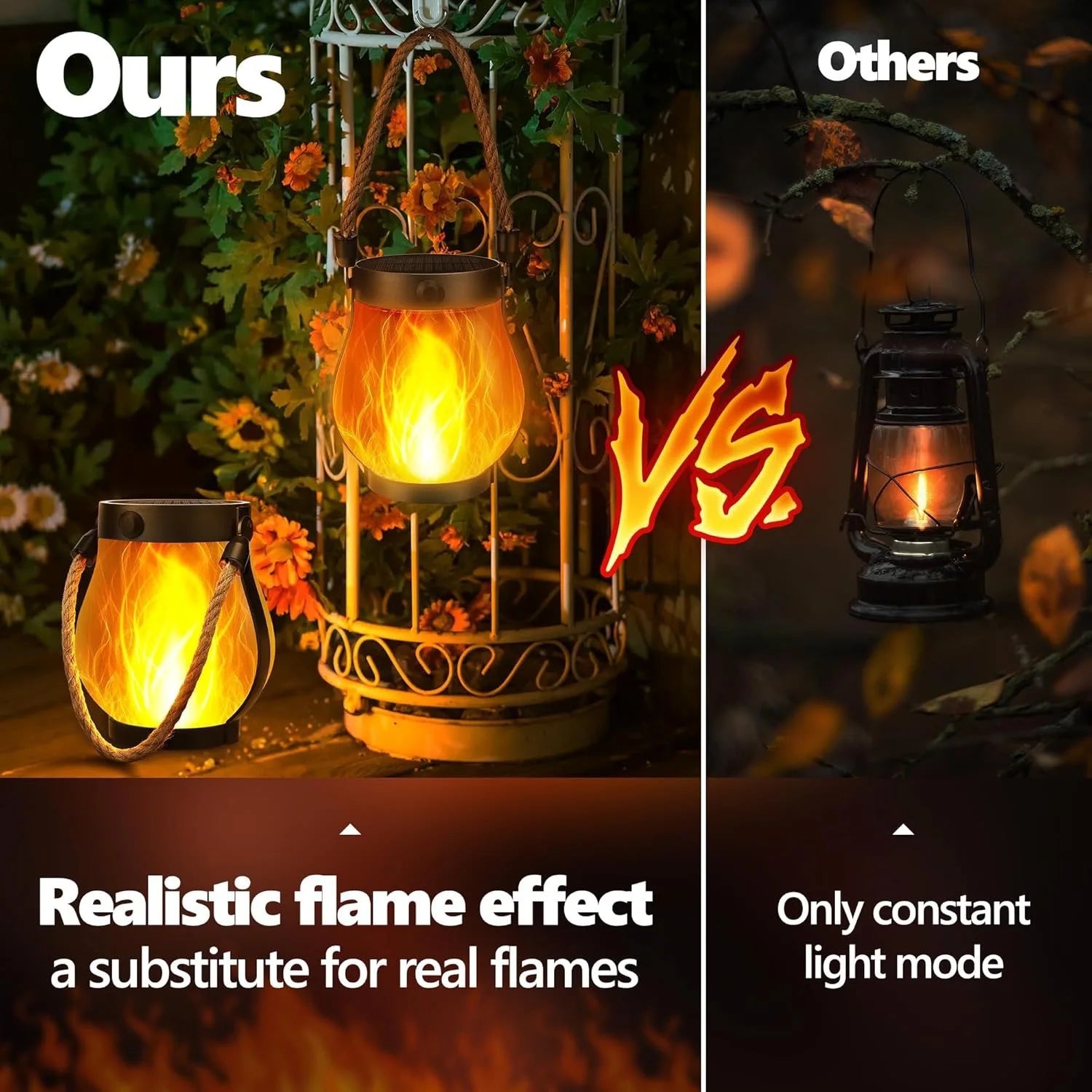Lanterne Solaire à Flamme 3D Vacillante — Design Étanche