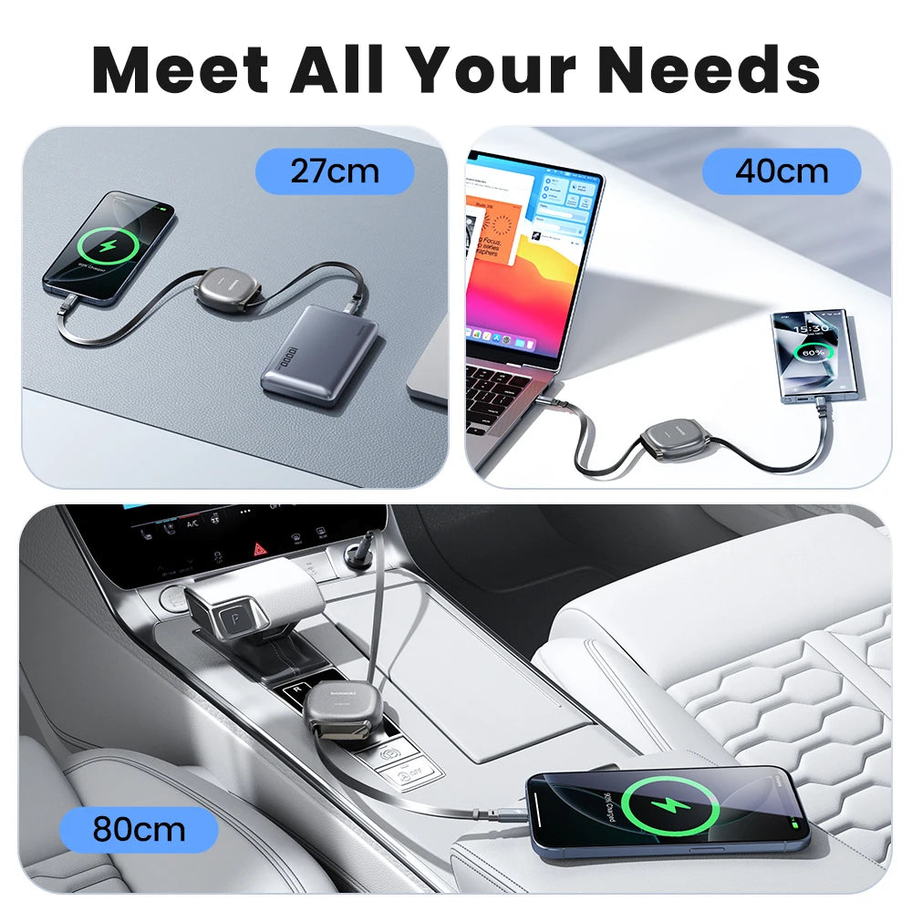 Câble USB-C Rétractable 100W – Charge rapide