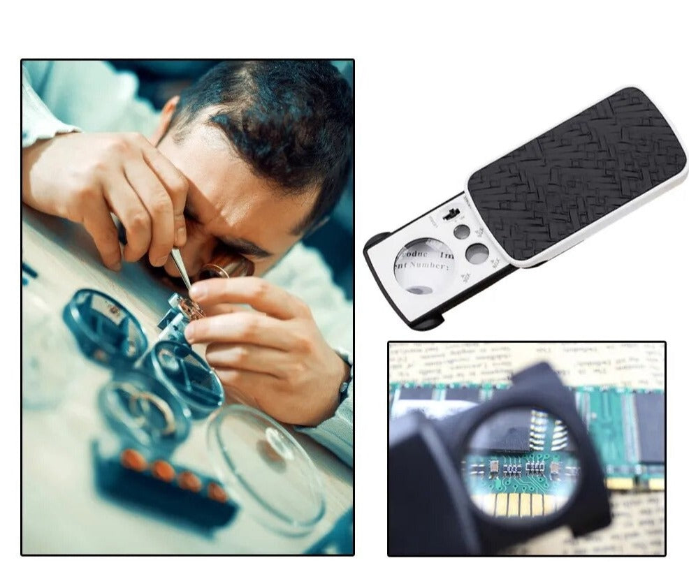 Mini loupe portable avec 3 lentilles et LED
