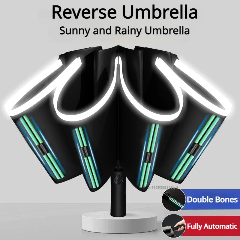 Parapluie Inversé, Automatique & Coupe-Vent à 20 Baleines, Bande Réfléchissante et Protection UV