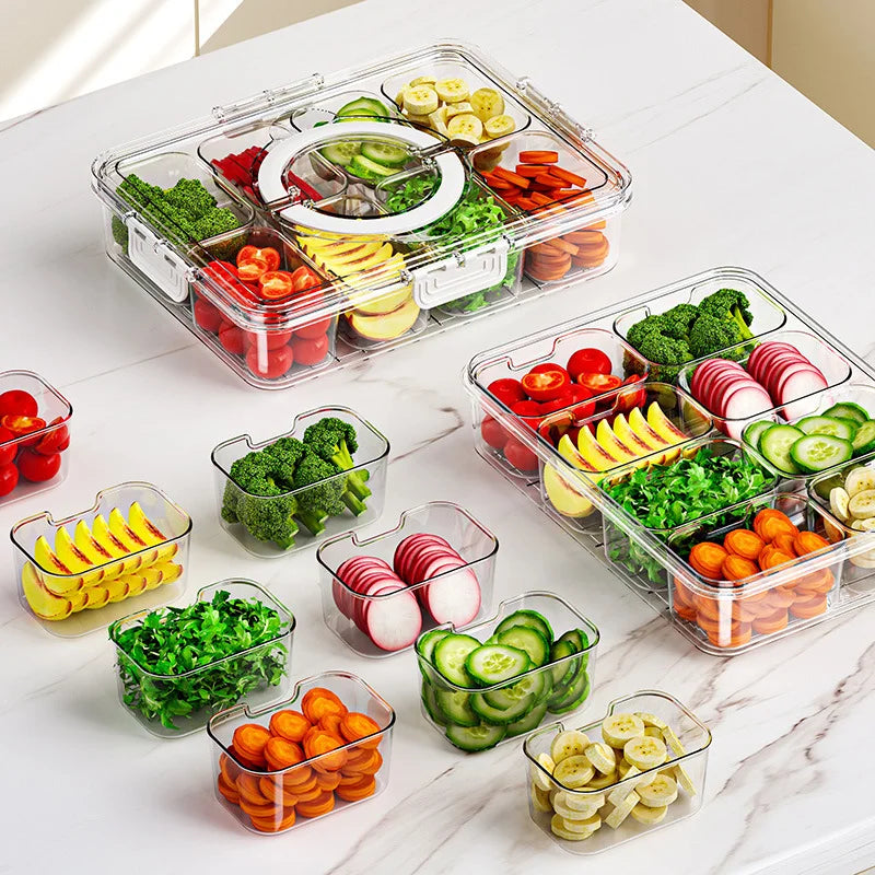Plateau à Collations Rotatif avec Couvercle et Poignée – Boîte Compartimentée Portable pour Fruits, Bonbons, Noix et Apéritifs