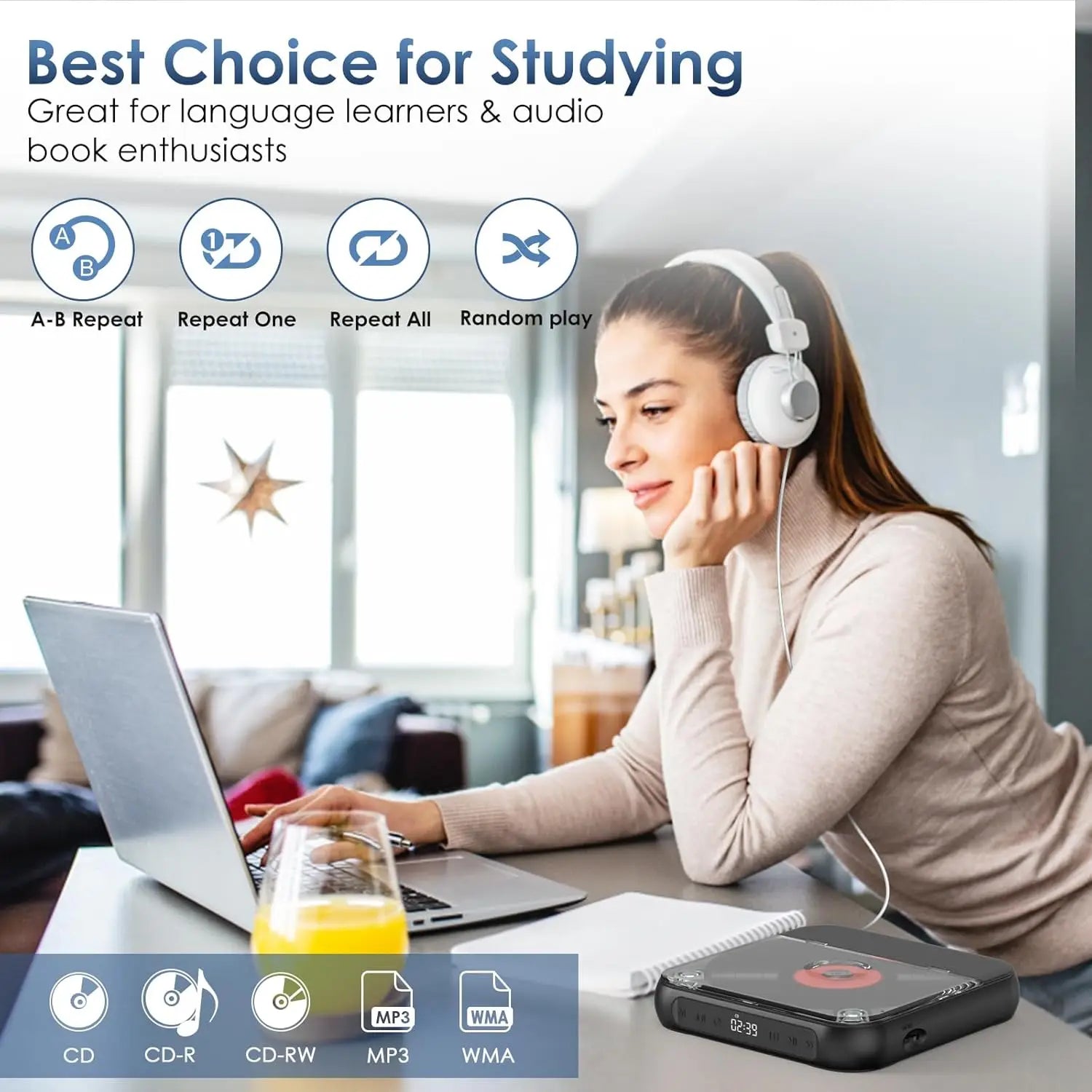 Lecteur CD Bluetooth Portable Ultra Plat à Grande Autonomie