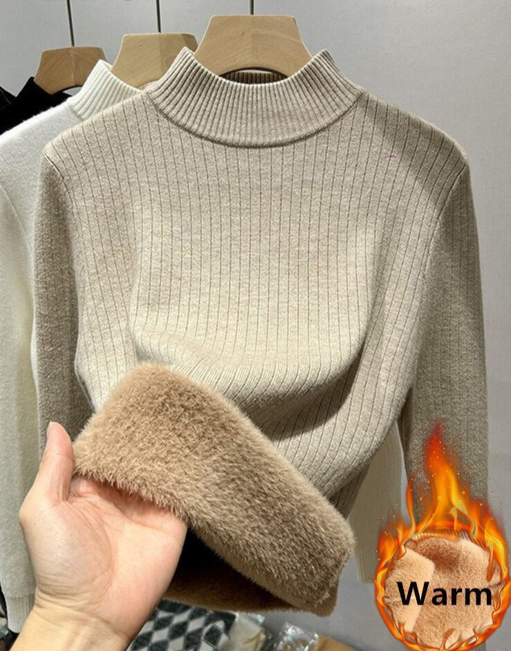 Pull col cheminée côtelé - Intérieur fourré
