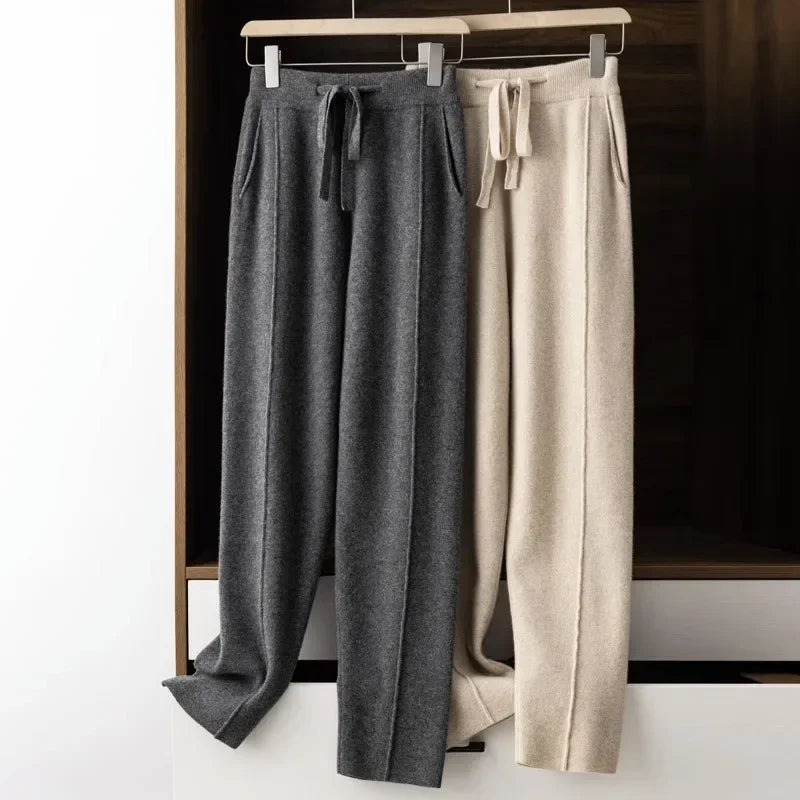 Pantalon en Maille tricoté Coupe droite & Taille élastique