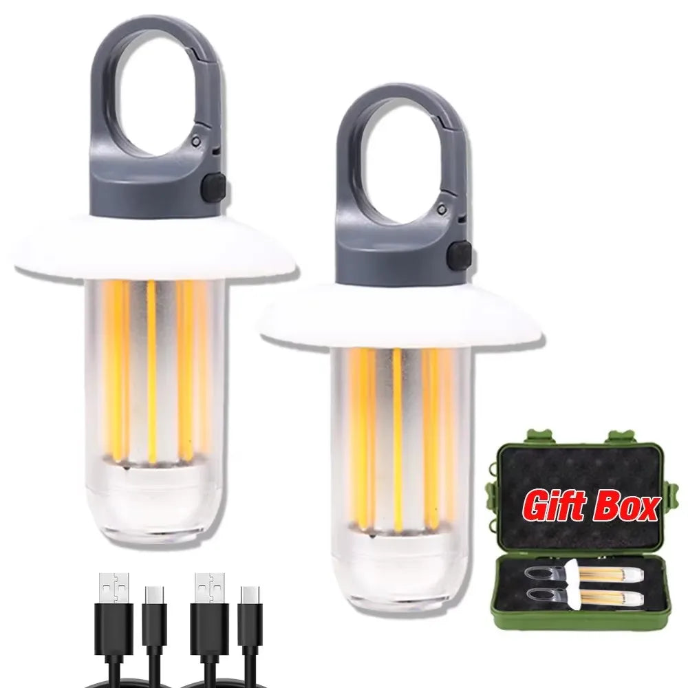 Lot de 2 Lampes Torche de Camping Rechargeable avec Mousqueton 5 Modes dâĂclairage & 8 LED - IdĂ©ale Tente, RandonnĂ©e & ExtĂ©rieur