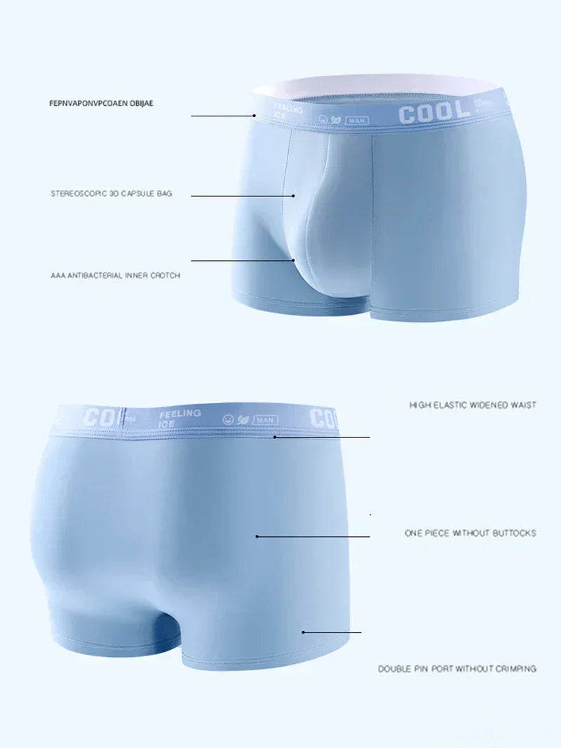 COOL - 4 Boxers Homme Ultra-Légers en Soie Glacée