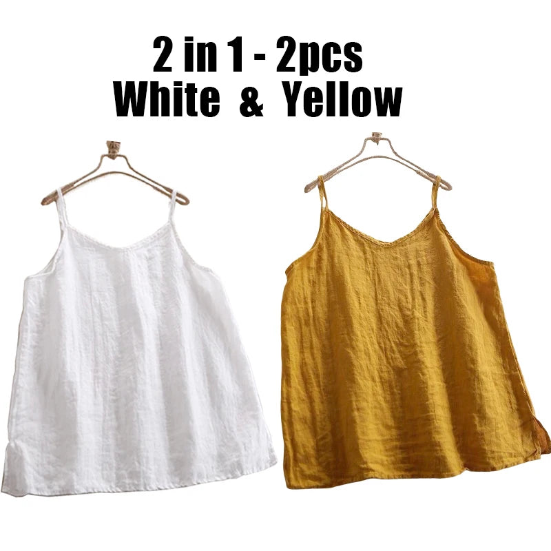 Lot de 2 Débardeurs Femme en Lin & Coton – Col V & Coupe Ample