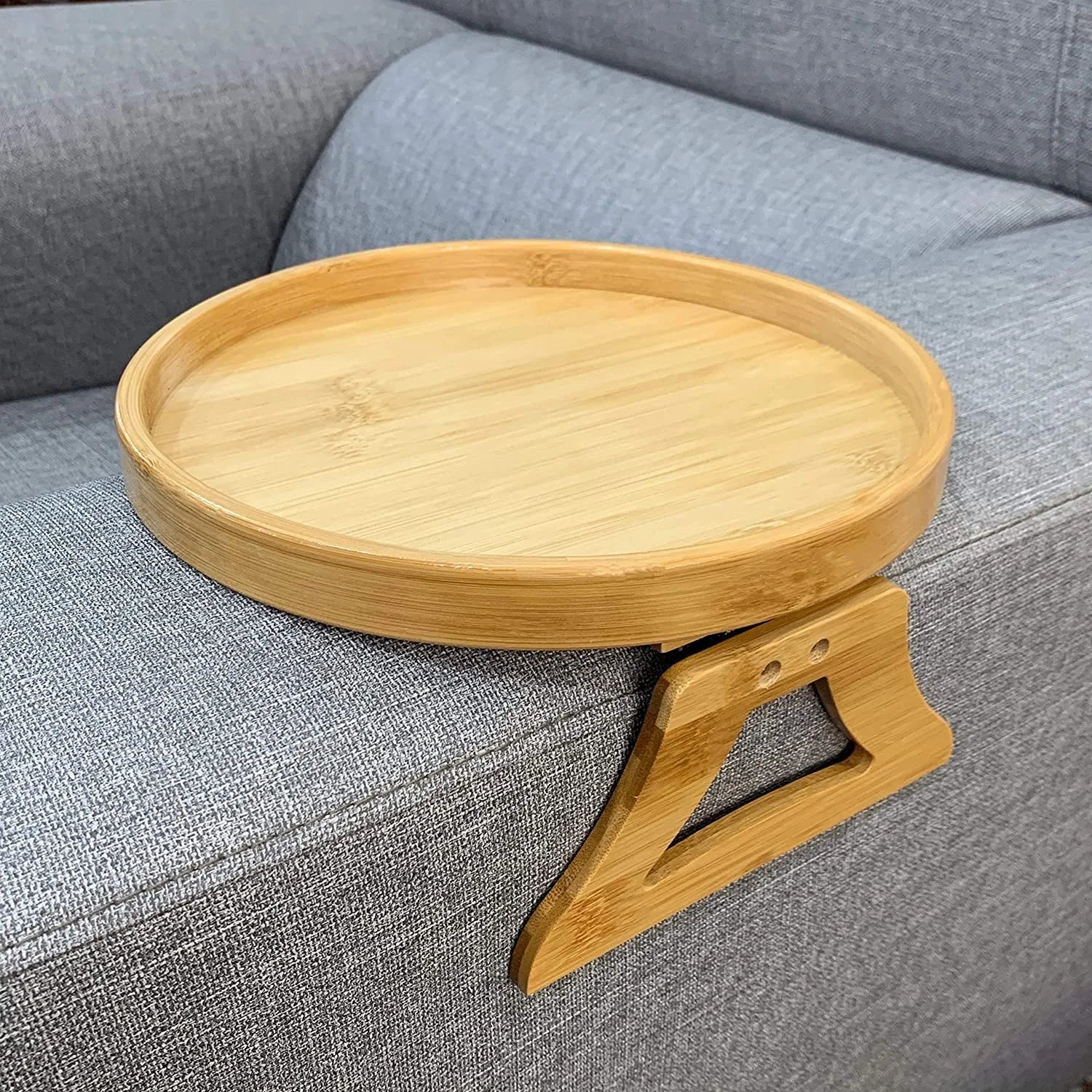 Plateau bambou pliable pour accoudoir de canapé — snacks, boissons & télécommande