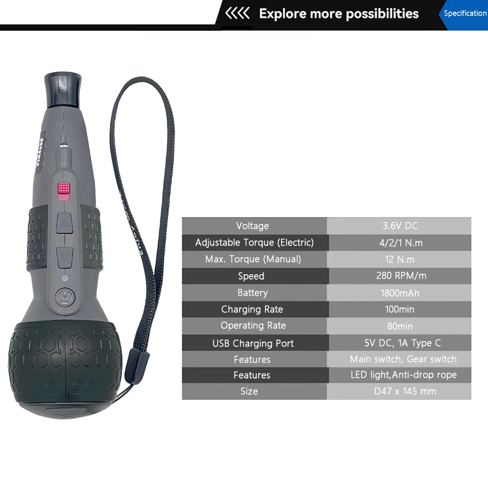Tournevis électrique sans fil 3,6V — Mini perceuse USB avec réglage du couple