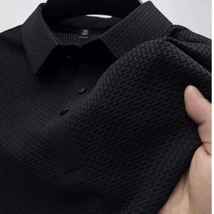 Polo Homme Texturé Jacquard Manches Courtes Respirant