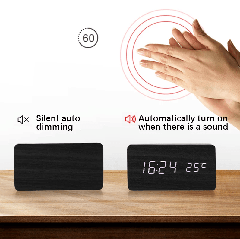 Reveil LED en bois - Stockmania