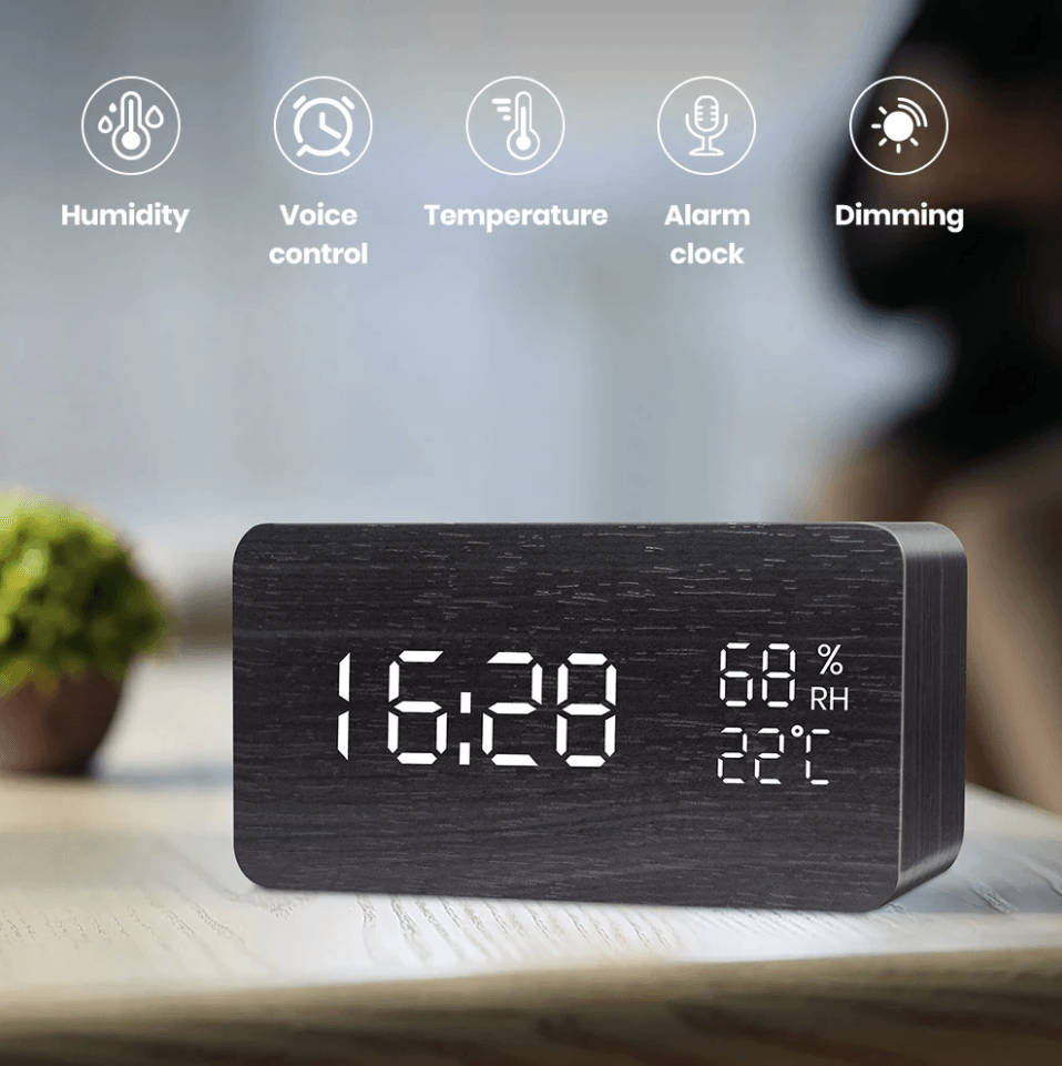 Reveil LED en bois - Stockmania