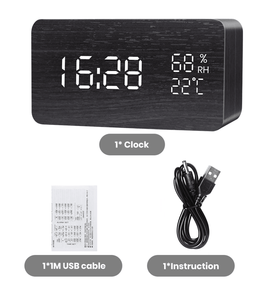 Reveil LED en bois - Stockmania