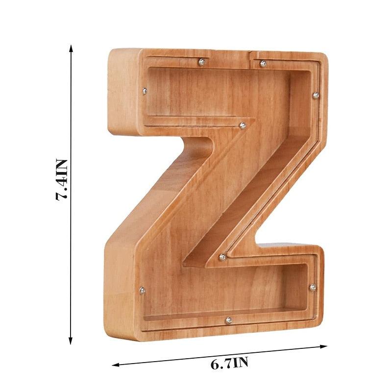 Tirelire en forme de lettre et en bois - Stockmania