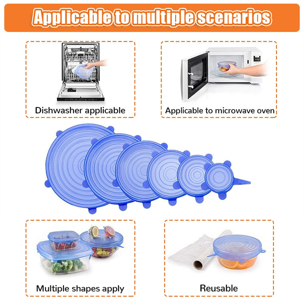 Lot de 12 Couvercles en silicone extensible