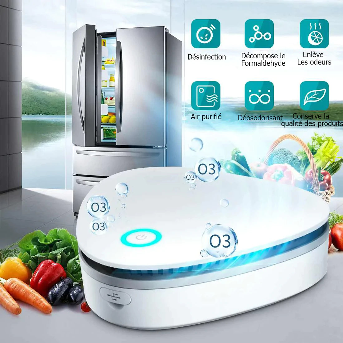 Purificateur portable d'air pour frigo - Stockmania