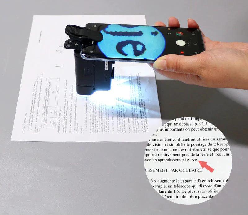 Microscope x100 + lampe uv pour téléphone - Stockmania