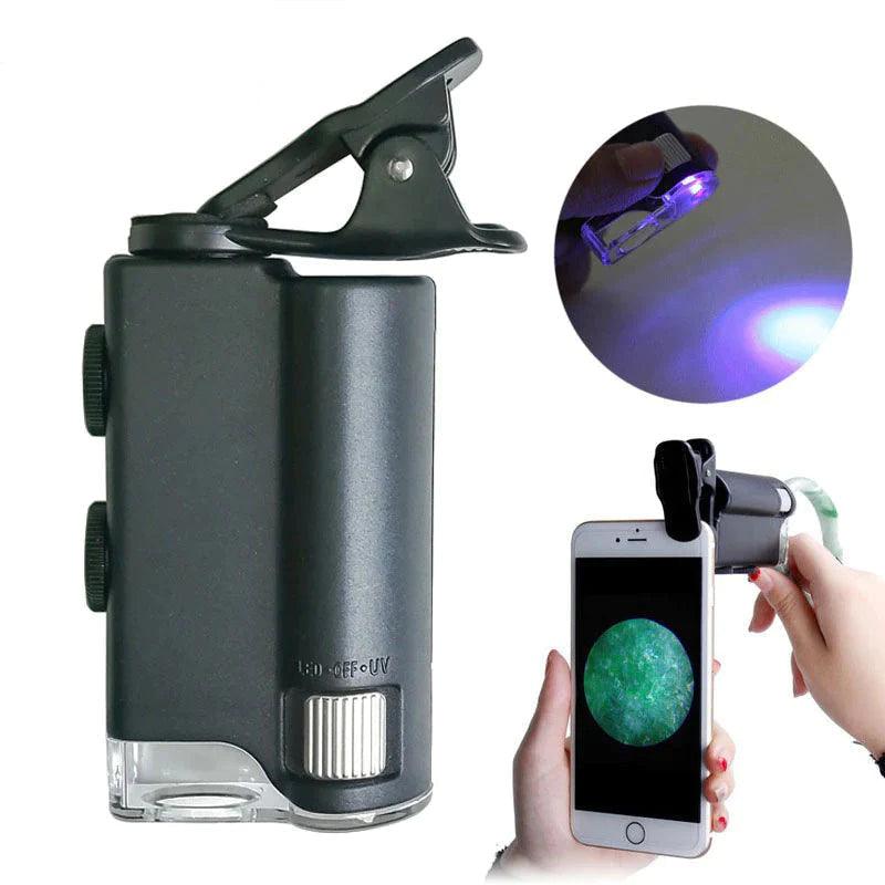 Microscope x100 + lampe uv pour téléphone - Stockmania