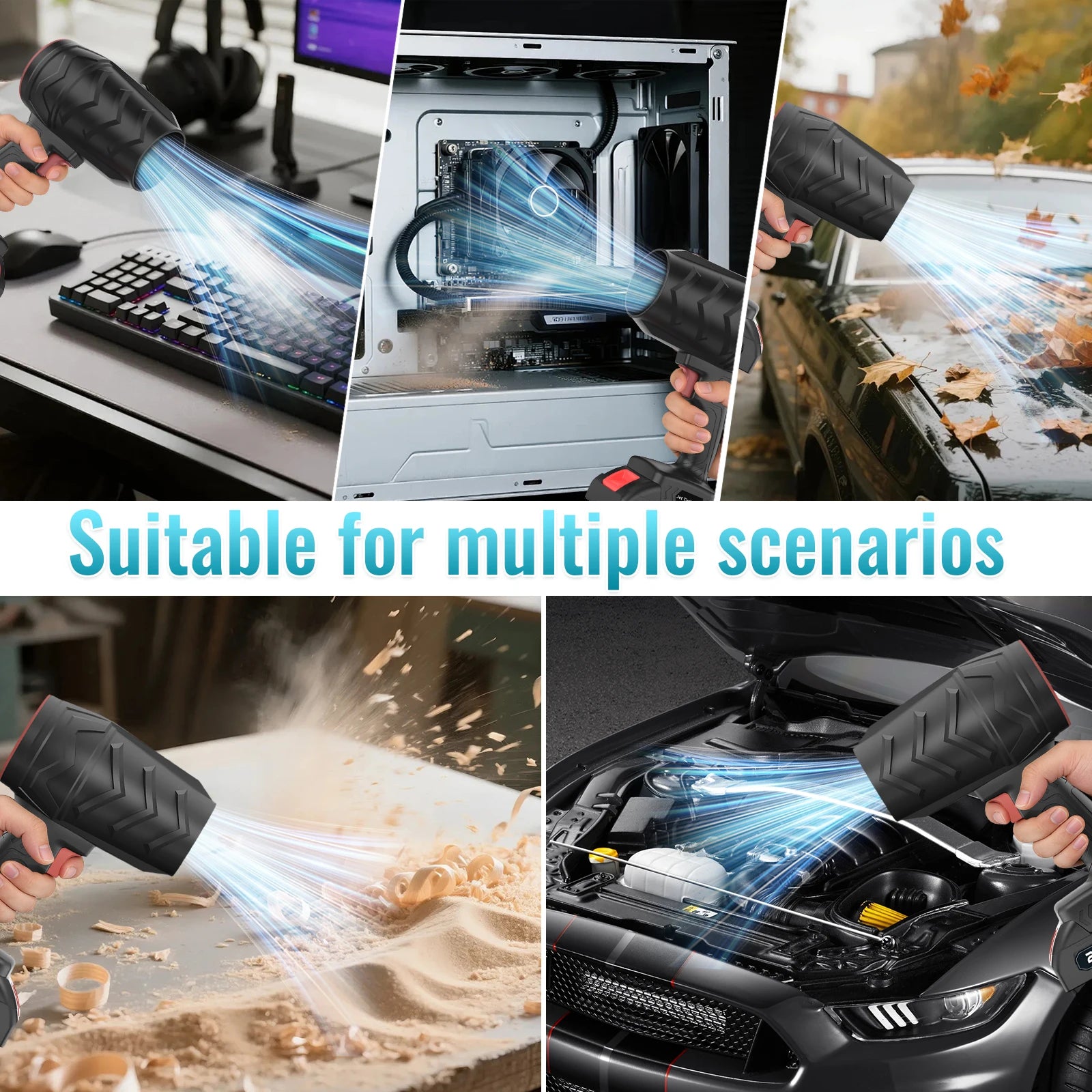 Souffleur Électrique Sans Fil 21V – Turbo Haute Puissance pour Feuilles, Poussière, Voiture et Nettoyage Extérieur