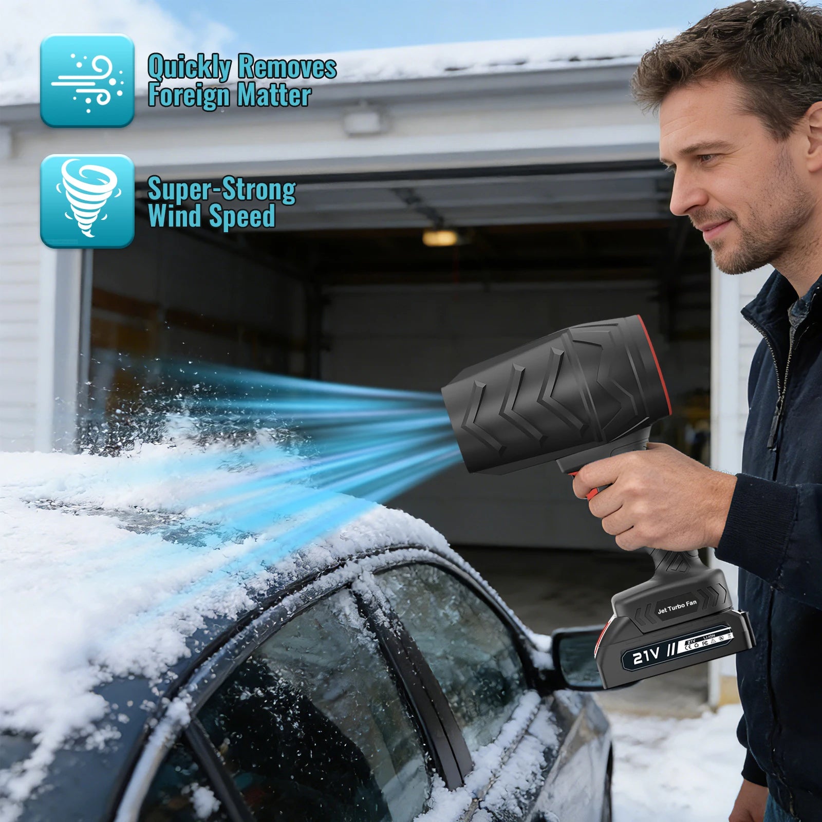 Souffleur Électrique Sans Fil 21V – Turbo Haute Puissance pour Feuilles, Poussière, Voiture et Nettoyage Extérieur