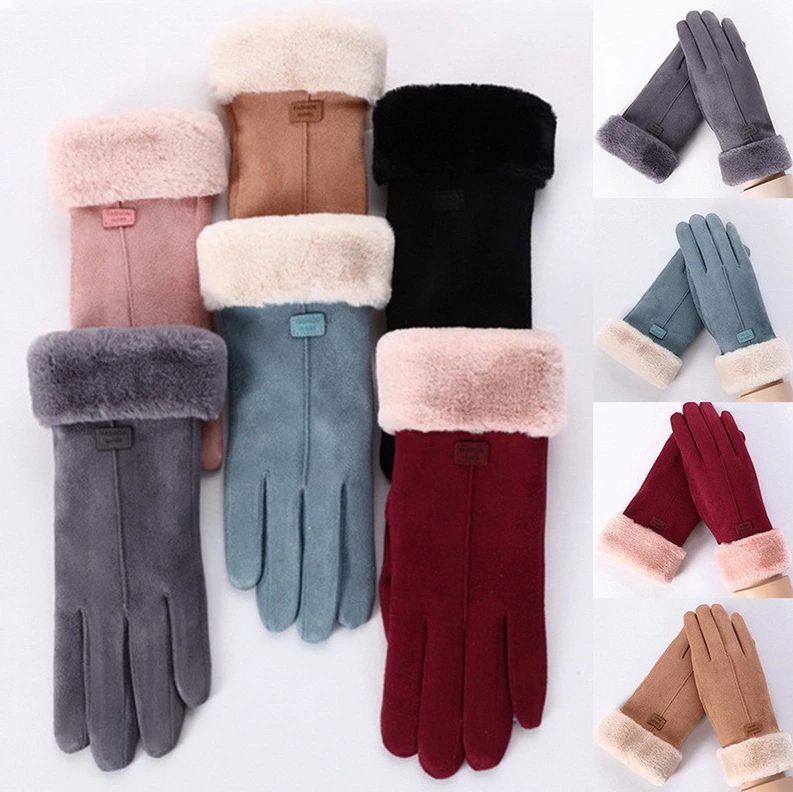 Gants d'hiver en daim avec fourrure - Femme