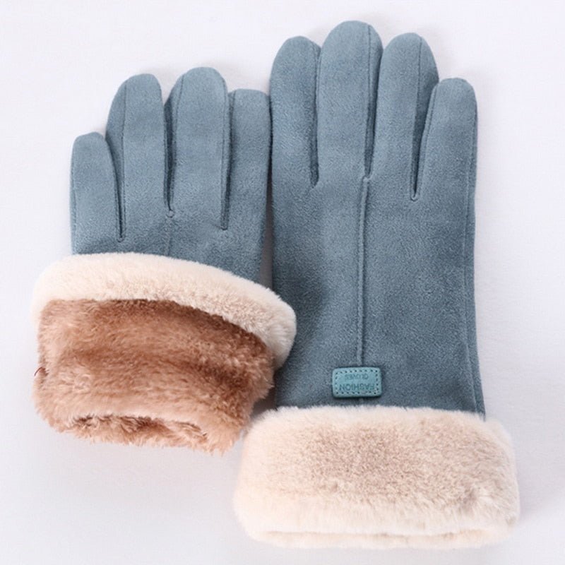 Gants d'hiver en daim avec fourrure - Femme