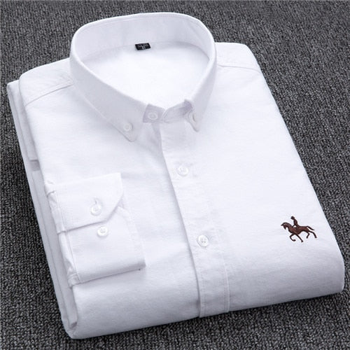 Chemise type Oxford en coton à manches longues pour homme