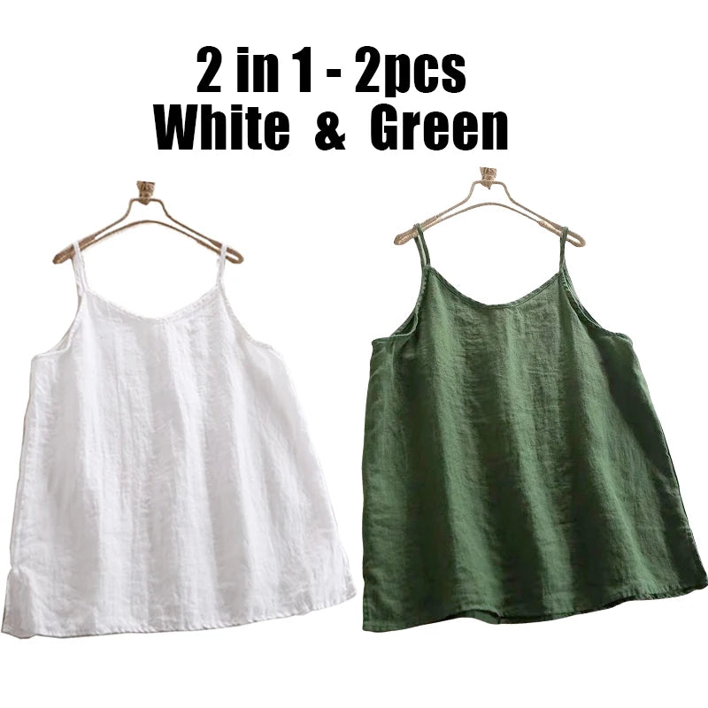 Lot de 2 Débardeurs Femme en Lin & Coton – Col V & Coupe Ample