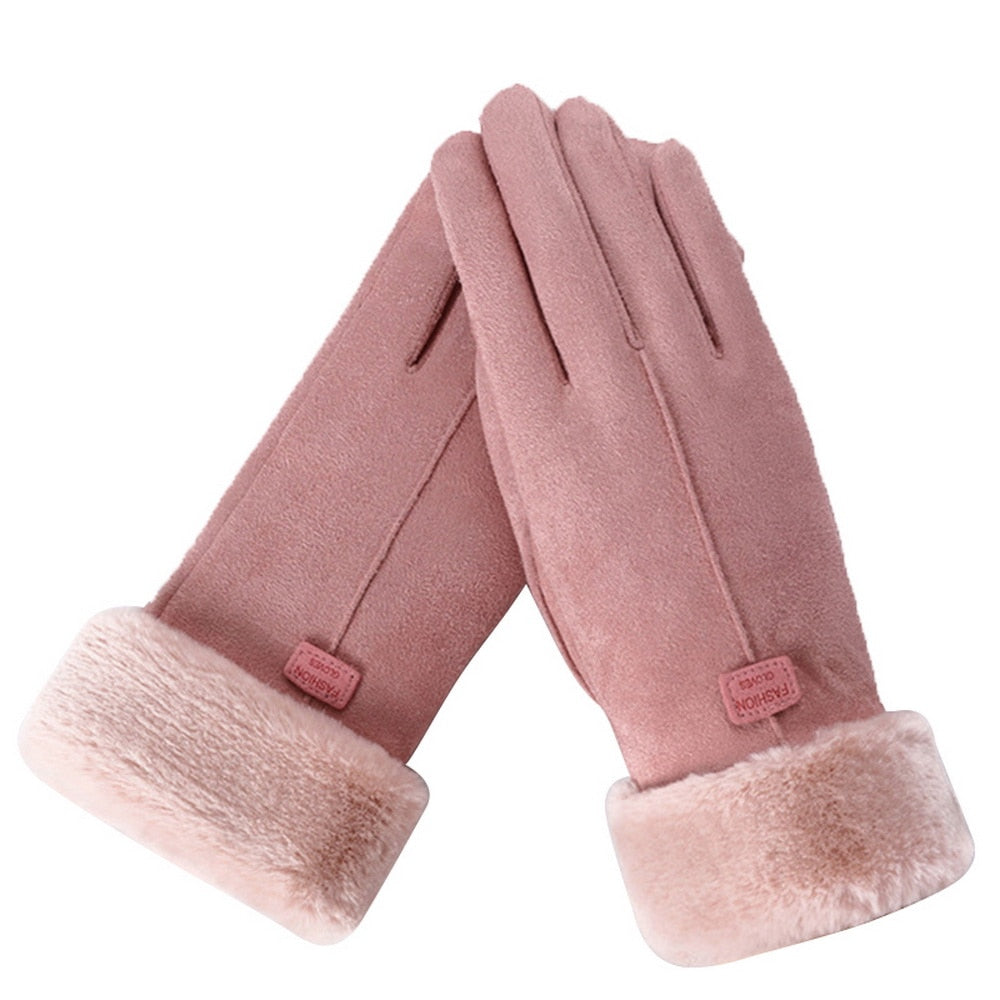 Gants d'hiver en daim avec fourrure - Femme