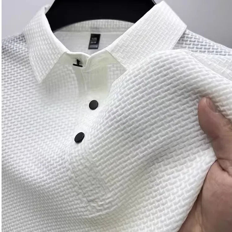 Polo Homme Texturé Jacquard Manches Courtes Respirant