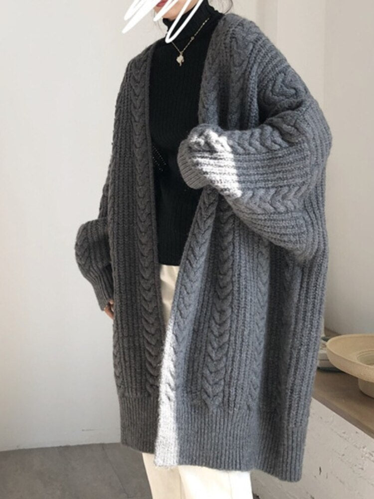 Cardigan long tricoté à grosses mailles