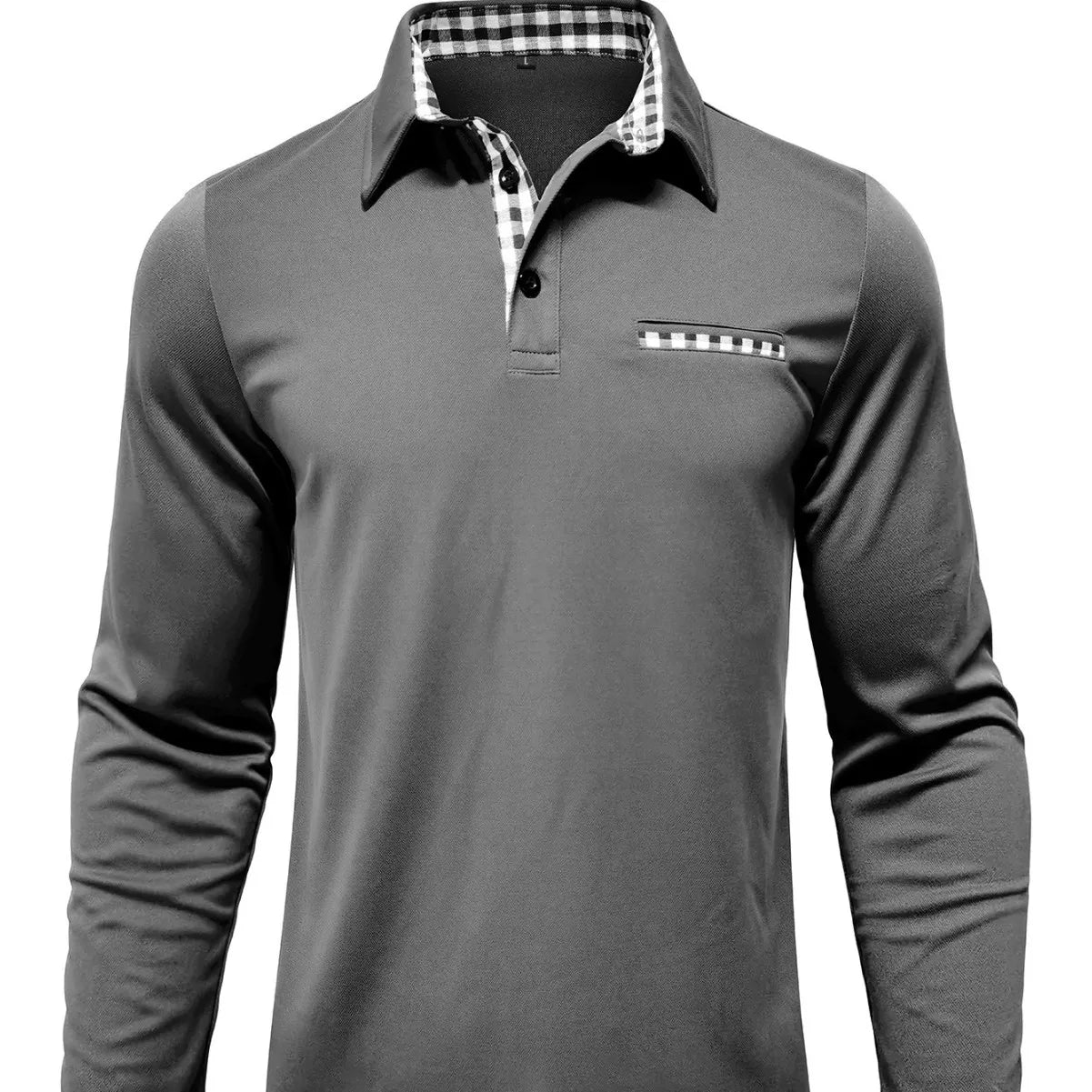 Polo Manches Longue Motif Tartant Col & Manches - Homme