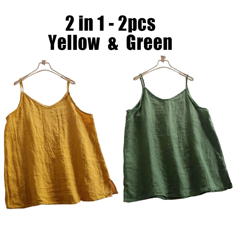 Lot de 2 Débardeurs Femme en Lin & Coton – Col V & Coupe Ample