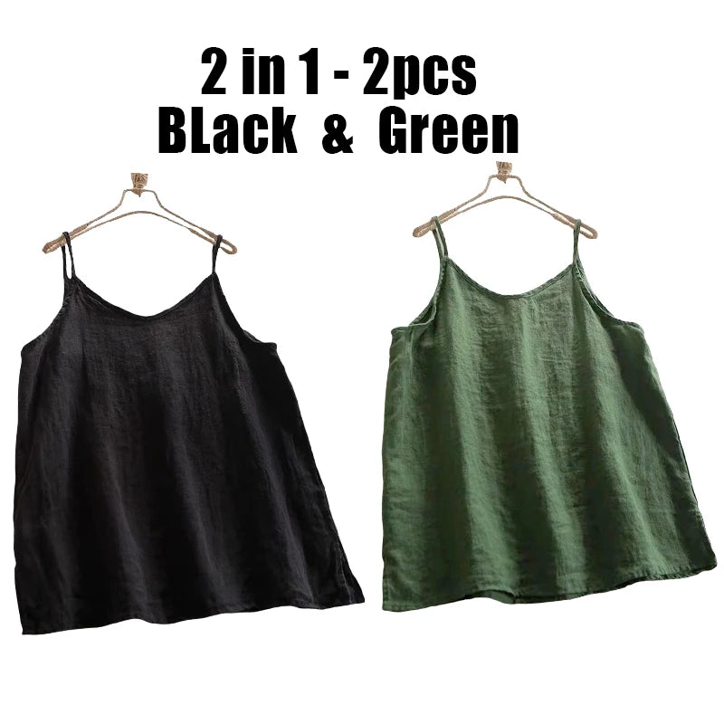 Lot de 2 Débardeurs Femme en Lin & Coton – Col V & Coupe Ample