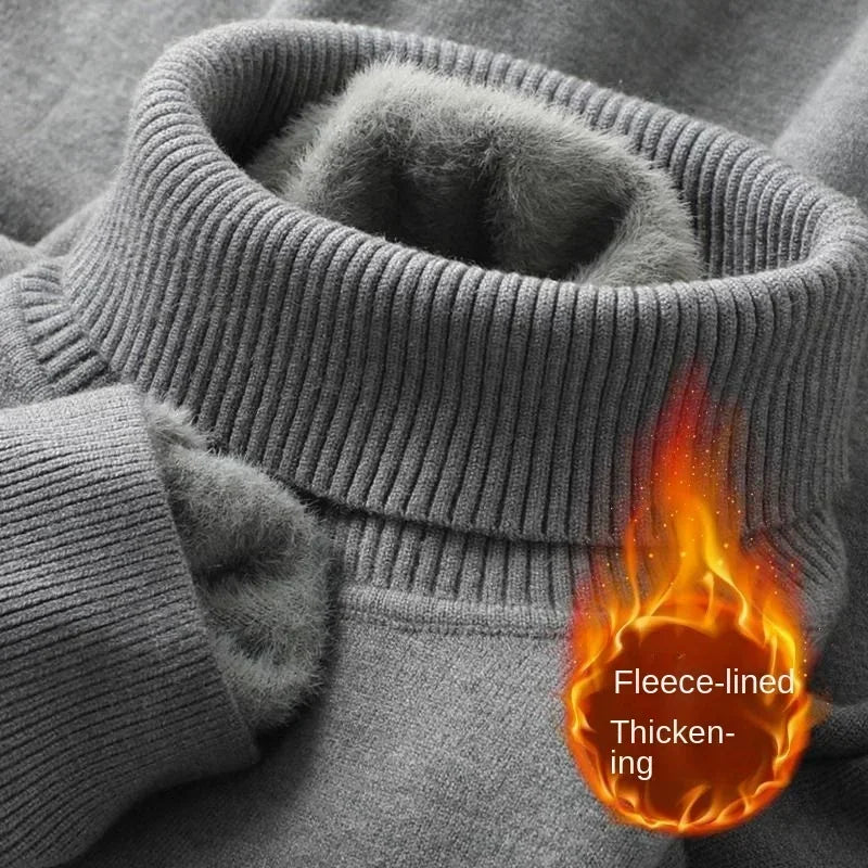 Pull Col Cheminé en Maille avec Doublure Polaire Homme