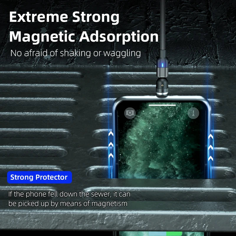 Câble Magnétique USB 3 en 1 à Rotation 540° - 3 mètres