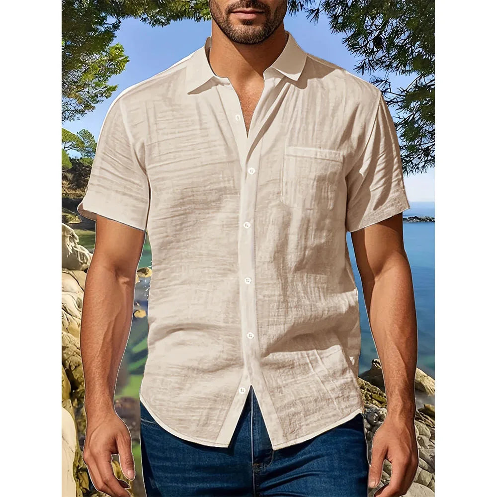 Chemise Décontractée Style Bord de Mer en Coton & Lin – Homme